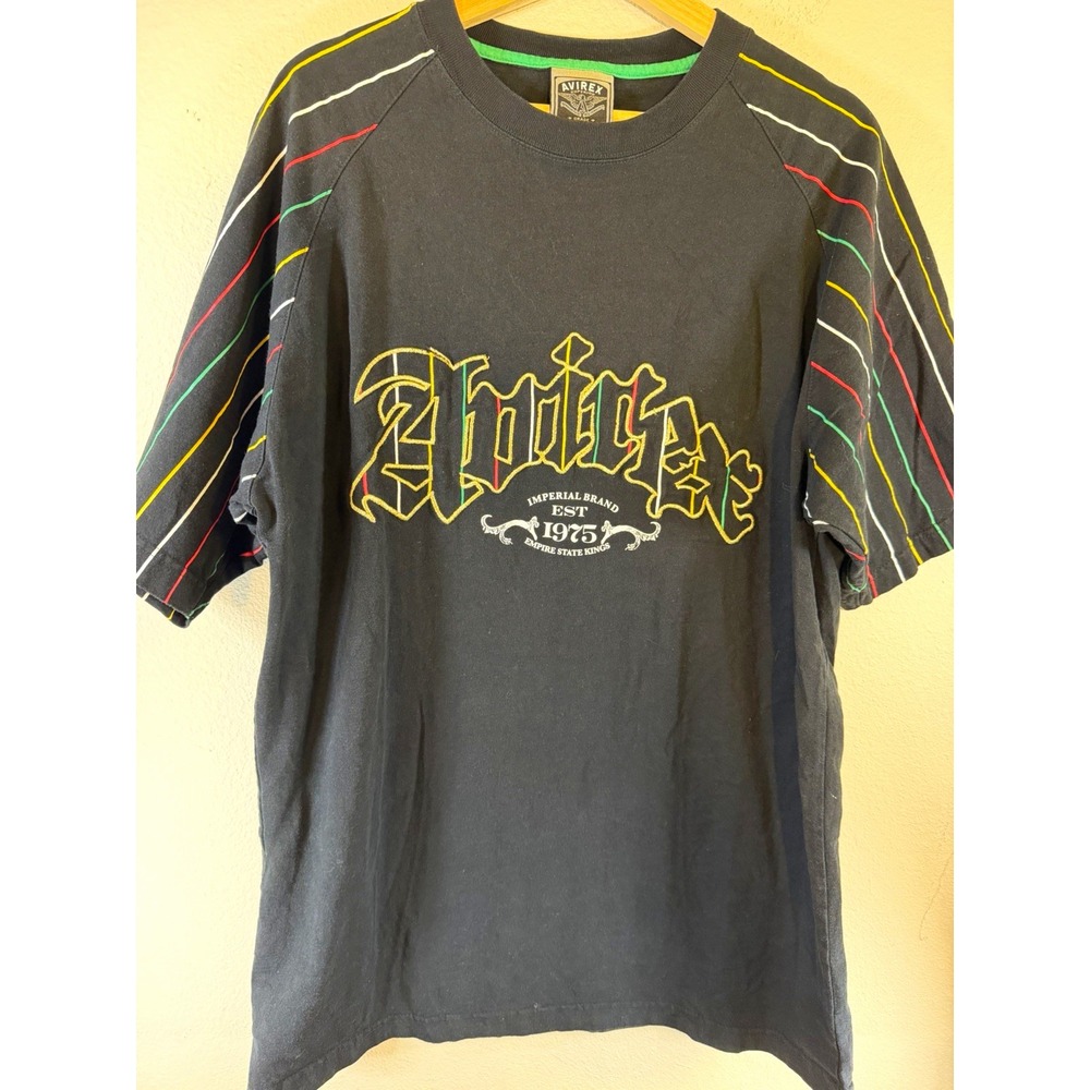 Avirex Mens Graphic Print Embroidered T-Shirt Black Crew Neck Cotton Size Large